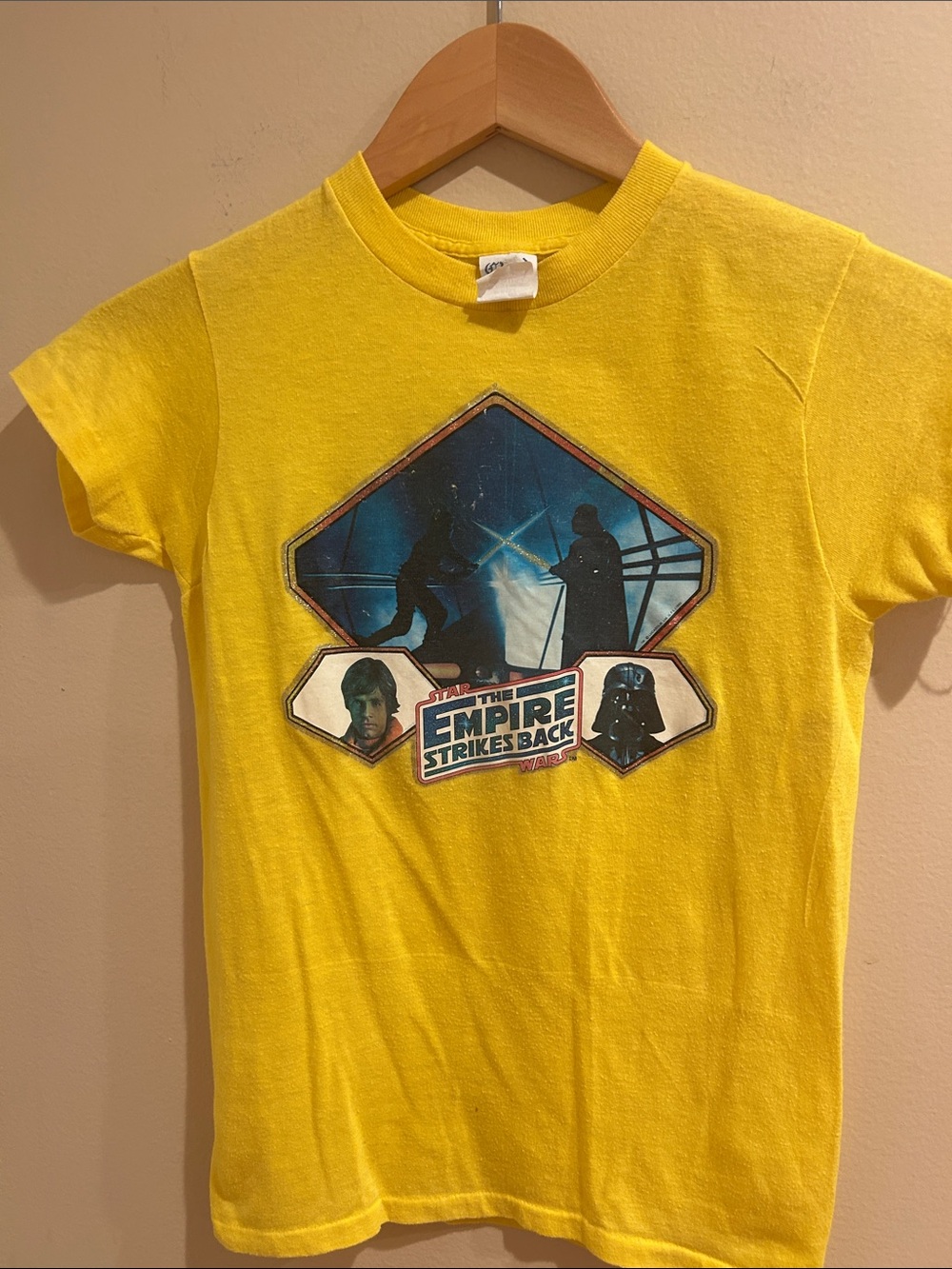 1980’s Star Wars Kids Yellow Graphic Tee - The Empire Strikes Back Youth Sz L